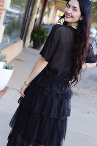 Georgia Tulle Midi Skirt + Black