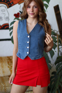 Red Front Slit Ponte Mini Skort