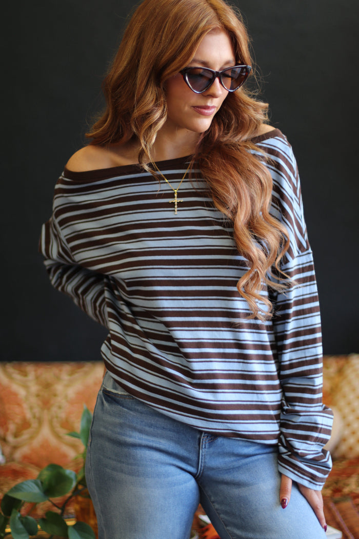 Brown & Blue Striped Long Sleeve