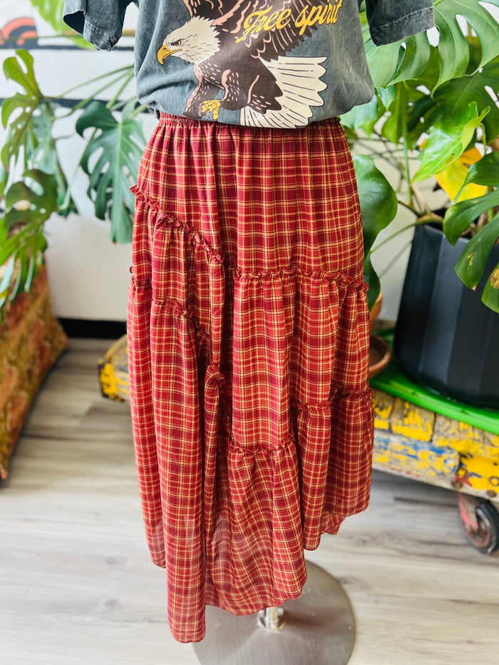 Apple Cider Plaid Midi Skirt