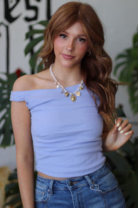 Lavender Sleeveless Wide Boat Neck Draped Knit Top