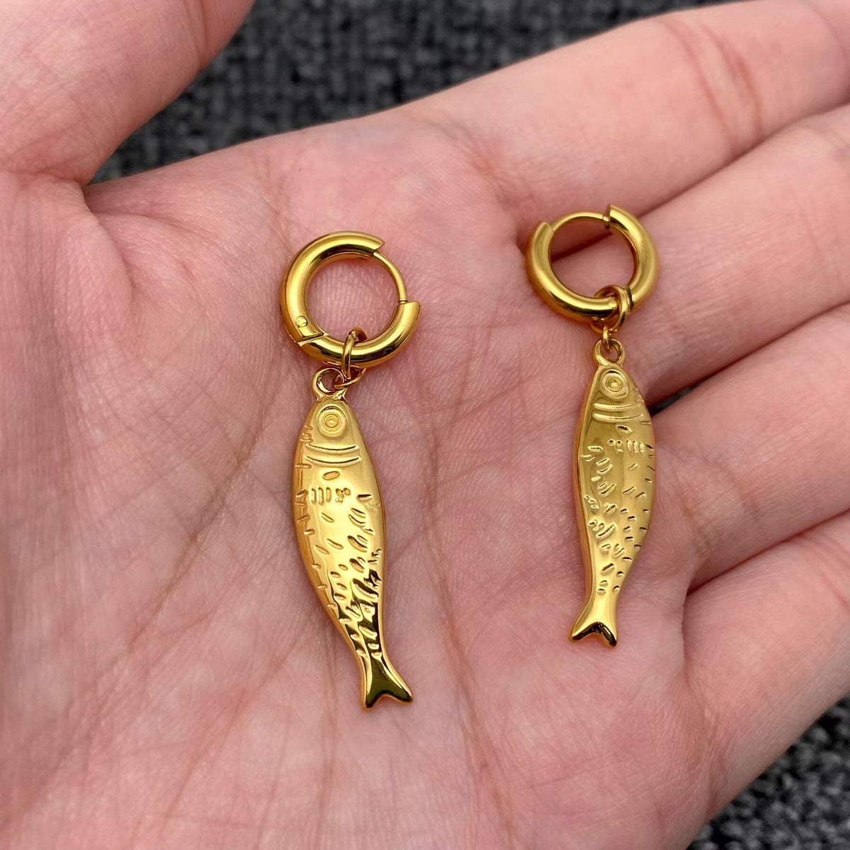 Fish Charm 18K Gold Plated Huggie Earrings