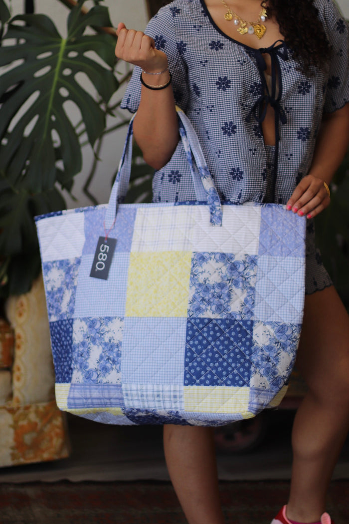 "Garden Walk in Bluebell" Quilted Tote Bag
