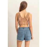 Going On A Picnic Cropped Gingham Top in Caramel
