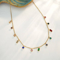 Rainbow Stone Dangle Charm Necklace