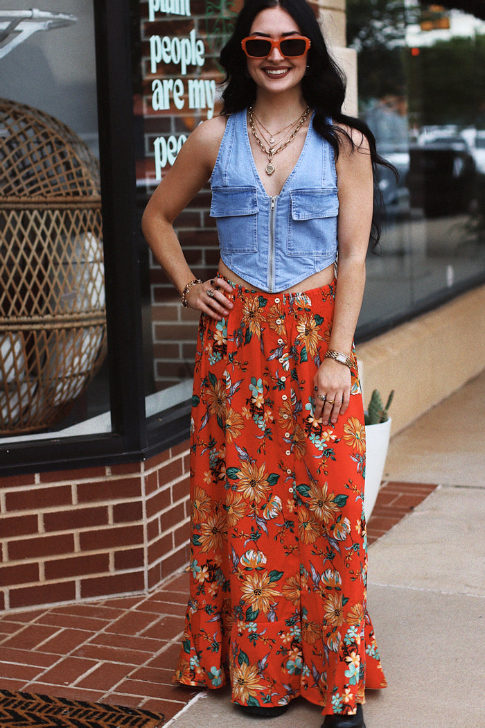 Lacey Floral Button Down Skirt