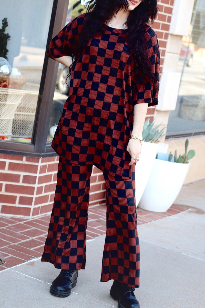 Mocha Checkered Pant Set