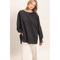 Black Exposed Seam Oversized Crew Neck