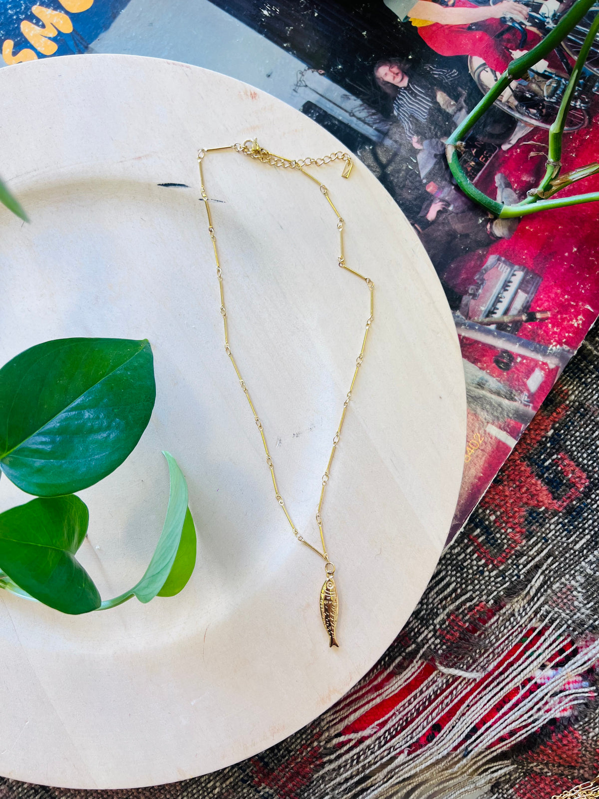 18K Gold Plated Stainless Steel Fish Charm Necklace