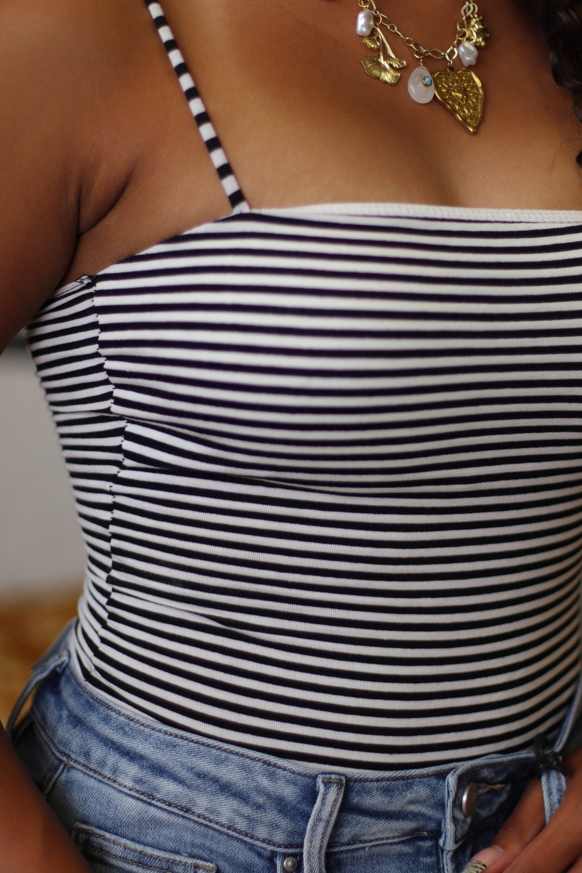 Meredith Black Striped Spaghetti Strap Top