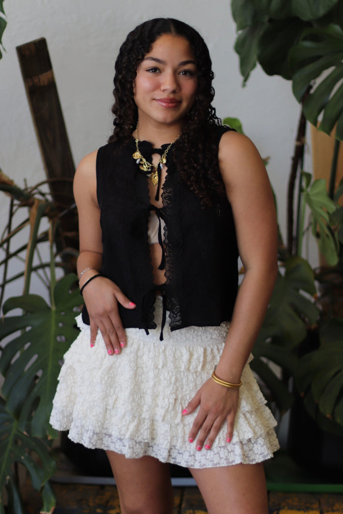 Hannah Lace Tie Top + Black