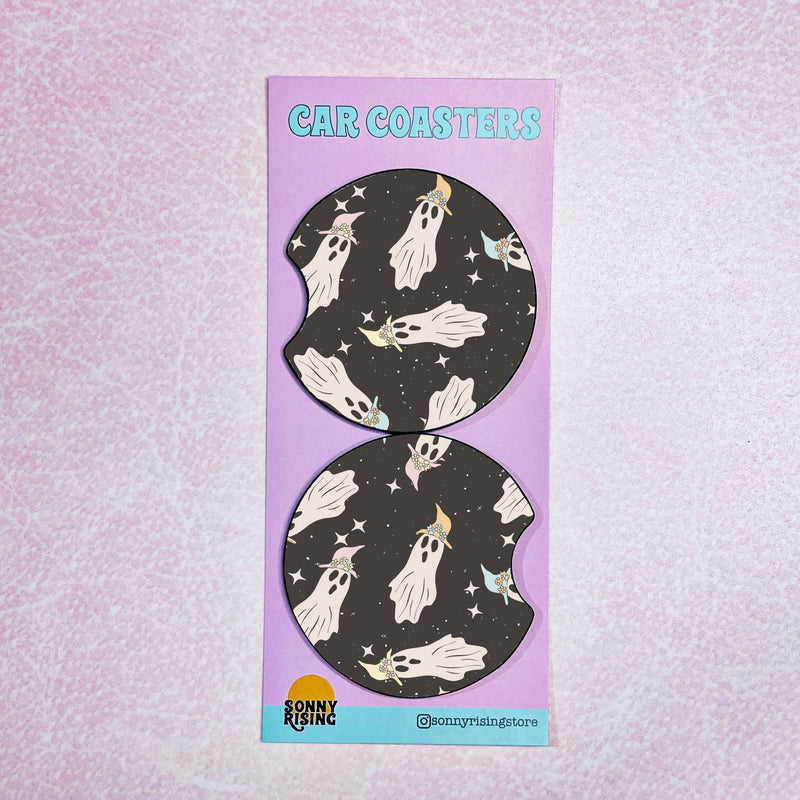 Dark Ghosts Pattern Car Coaster Set of 2