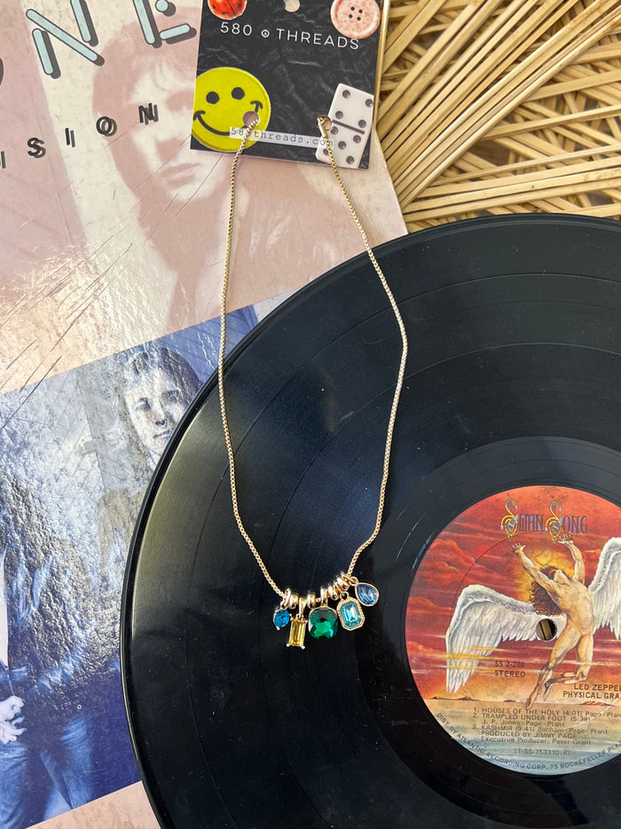 Blue & Green Crystal Cluster Charm Necklace