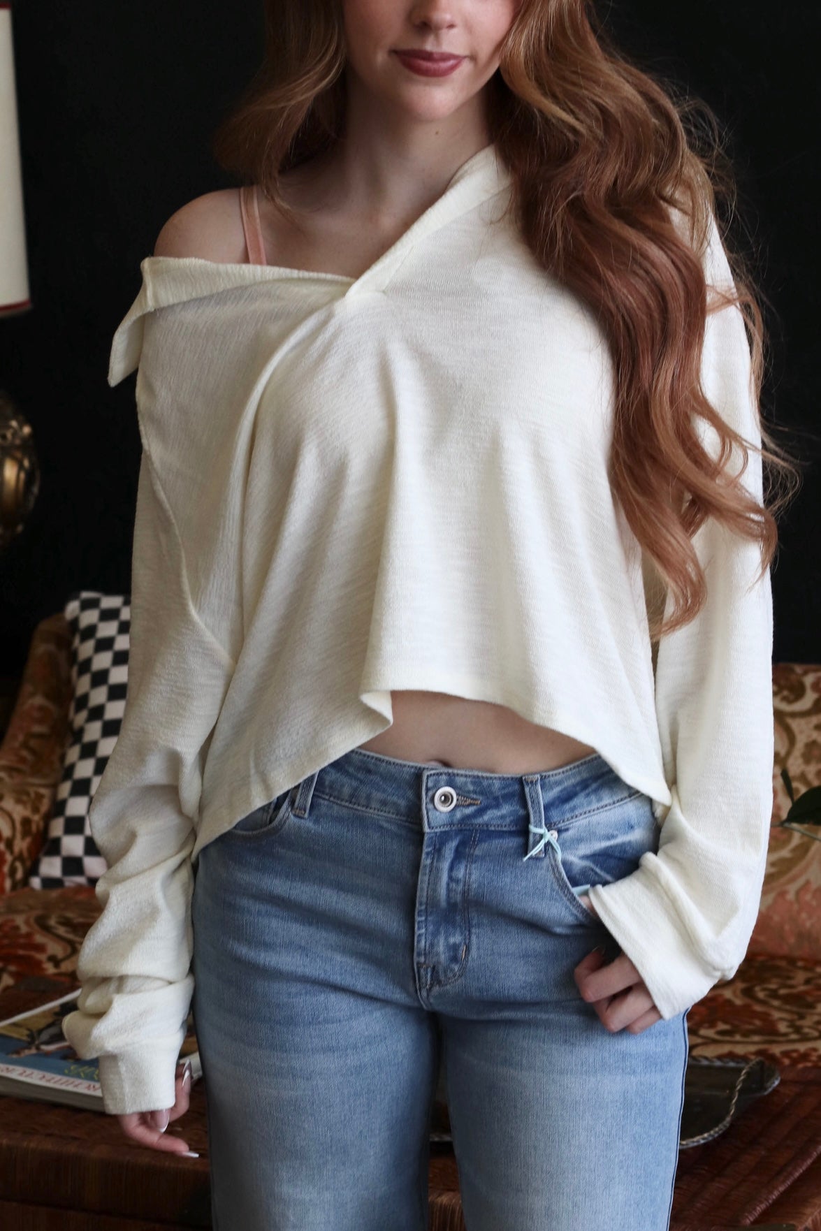 Cream Collared Relaxed Fit Long Sleeve