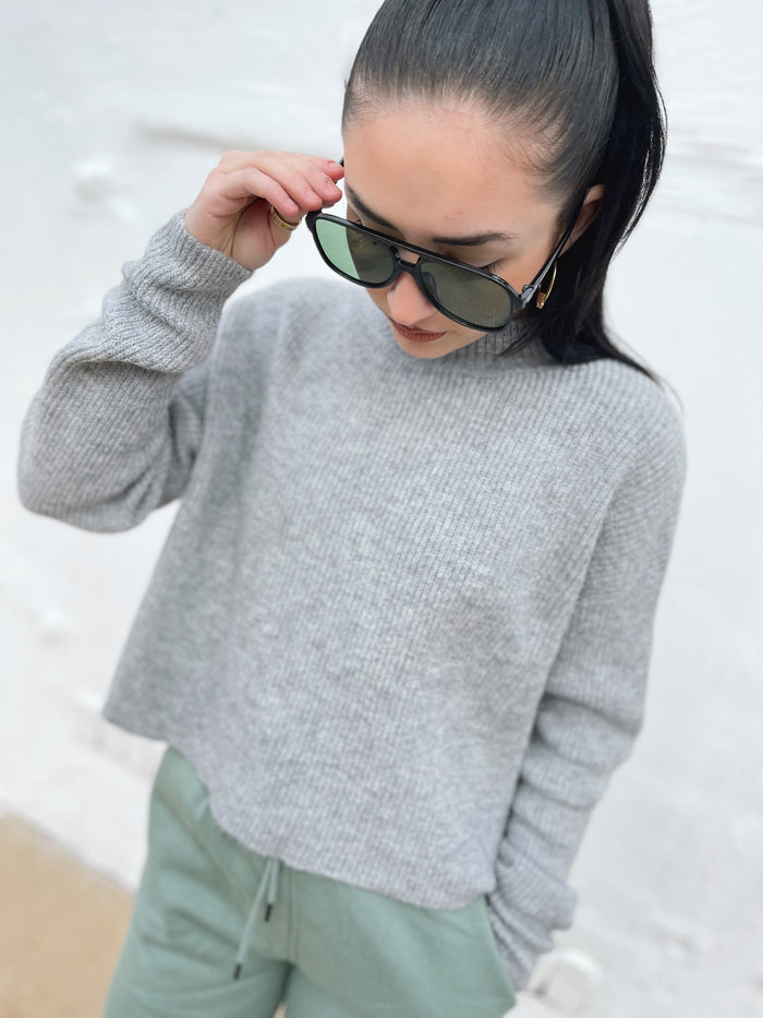 Kate Knit Cropped Sweater + Grey