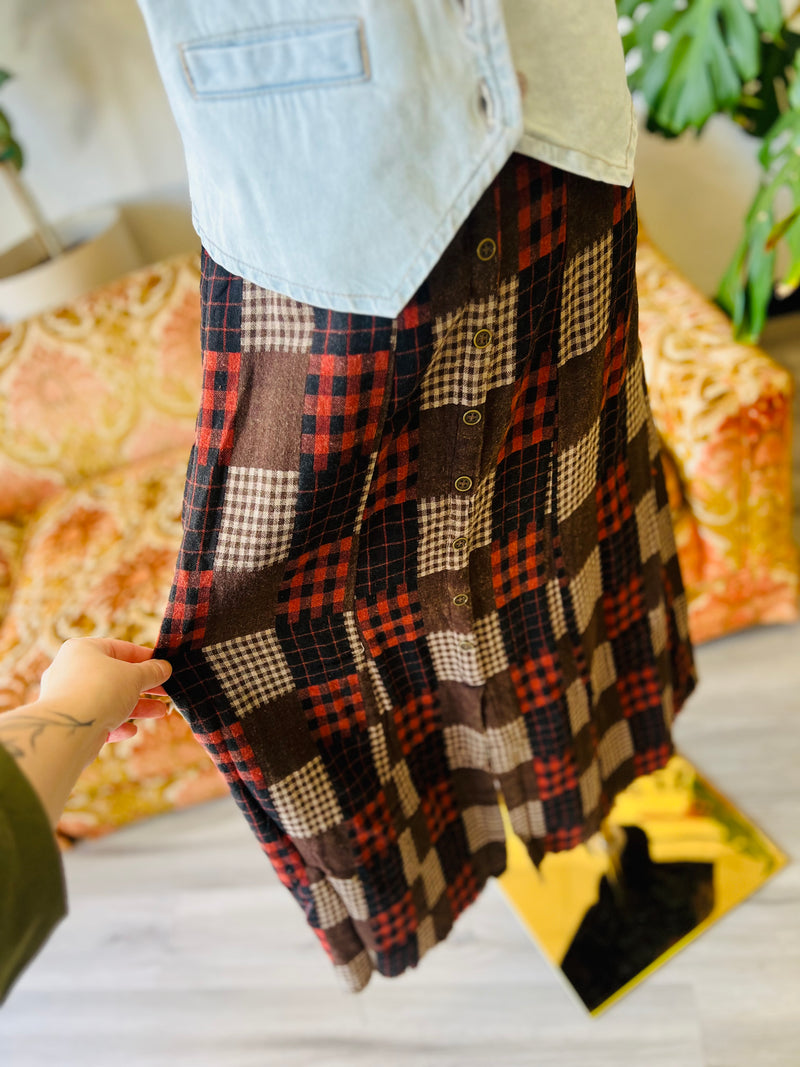 Stay Groovy Plaid Midi Skirt