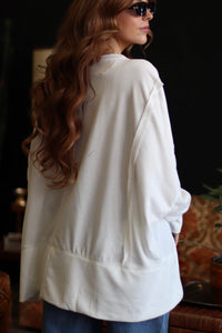 White Exposed Seam Oversized Crew Neck