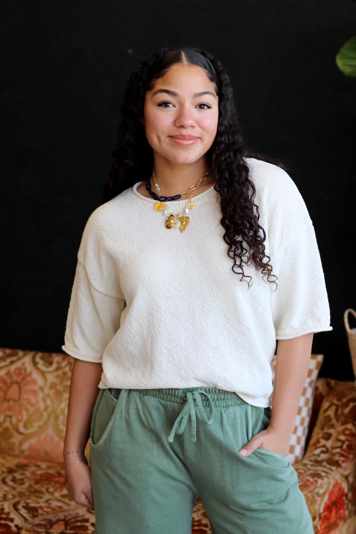 Raw Edge Boxy Knit Sweater + Cream