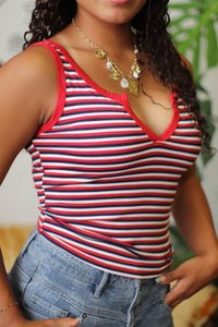 Lexi Red Striped Tank Top