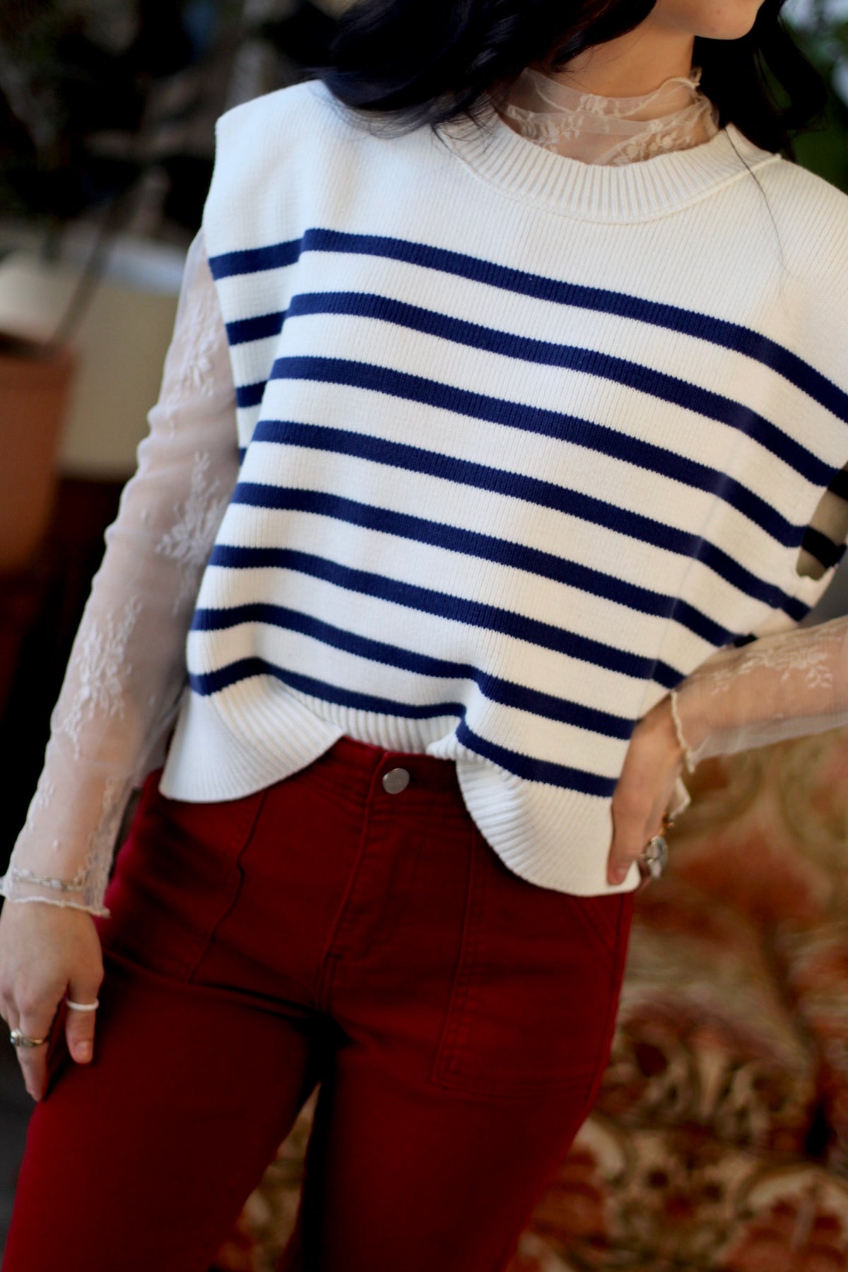 Time For Brunch Sweater Vest in Navy