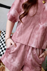 *Quilted Washed Knit Top & Shorts Set in Mauve