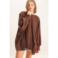 Brown Exposed Seam Oversized Crew Neck
