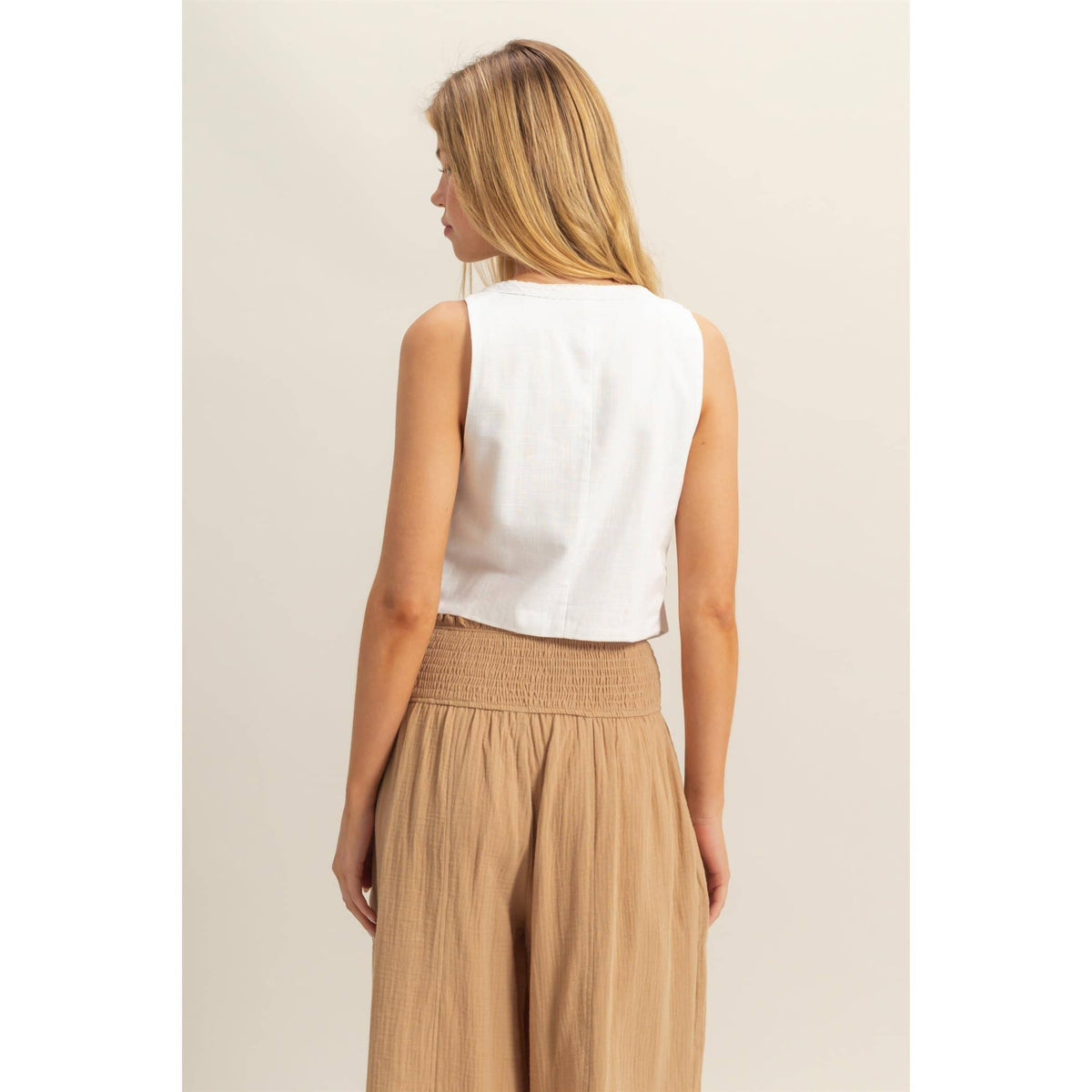 Prairie Goth Cropped Linen Tank Top In White