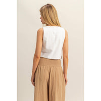 Prairie Goth Cropped Linen Tank Top In White