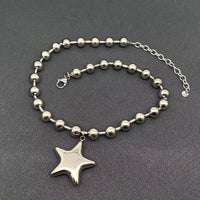Stainless Steel Big Star Charm Beaded Necklace