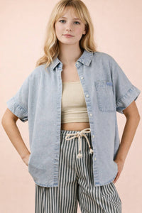 Chambray Oversized Button Down Top