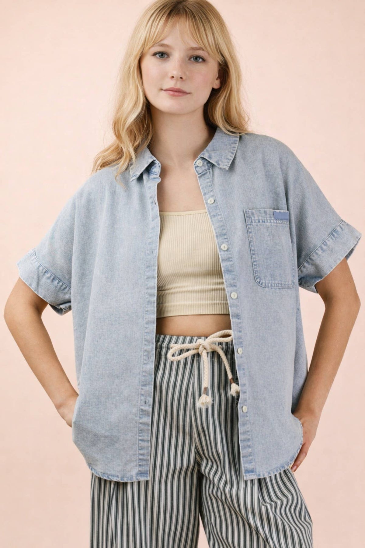 Skyline Chambray Button Down Top