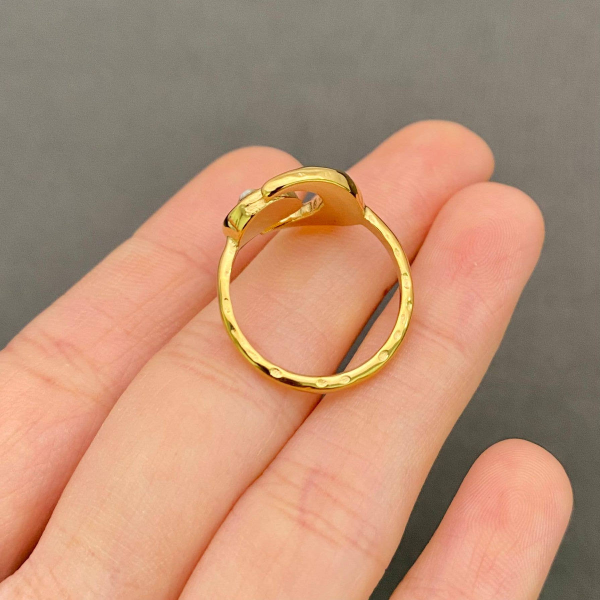 18K Gold Plated Stainless Steel Zircon Moon Ring - Adjustable
