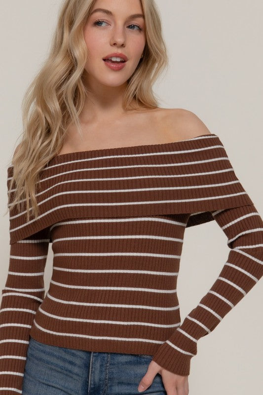 Stripe Off Shoulder Sweater