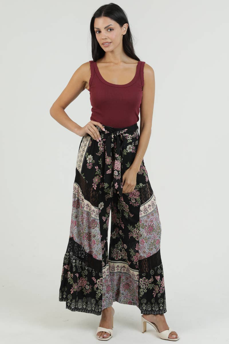 Penelope Patchwork Wide Leg Pants + Black