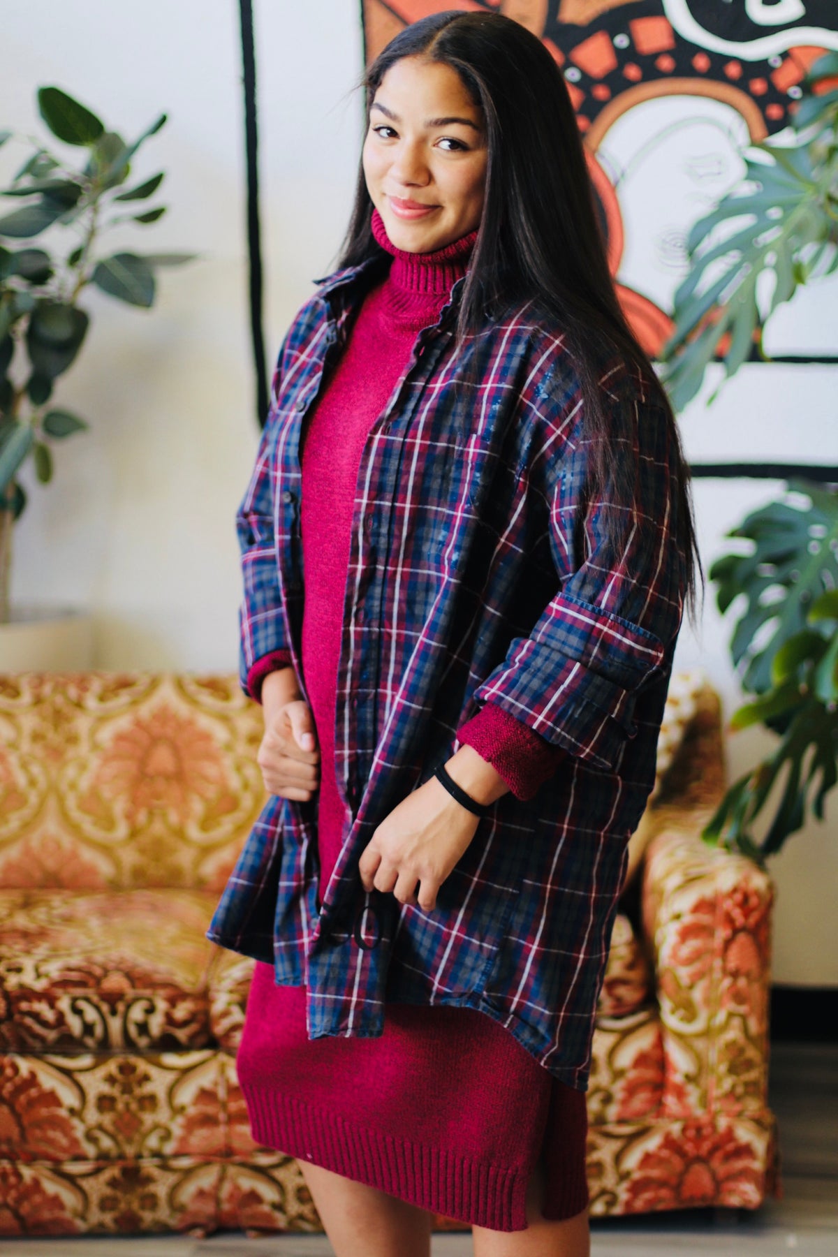 Turtle Neck Midi Dress + Cabernet