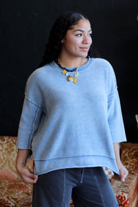Quarter Sleeve Knit Sweater Dusty Blue