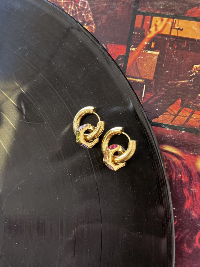 Zircon Inlaid 18K Gold Plated Huggie Earrings