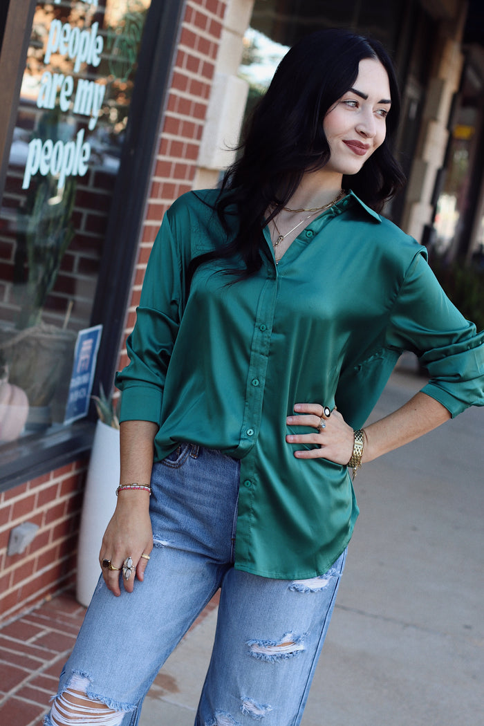 Cassidy Satin Blouse + Hunter Green