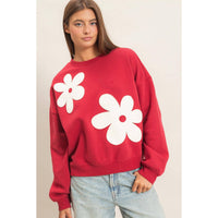 Red Floral Applique Crew Neck