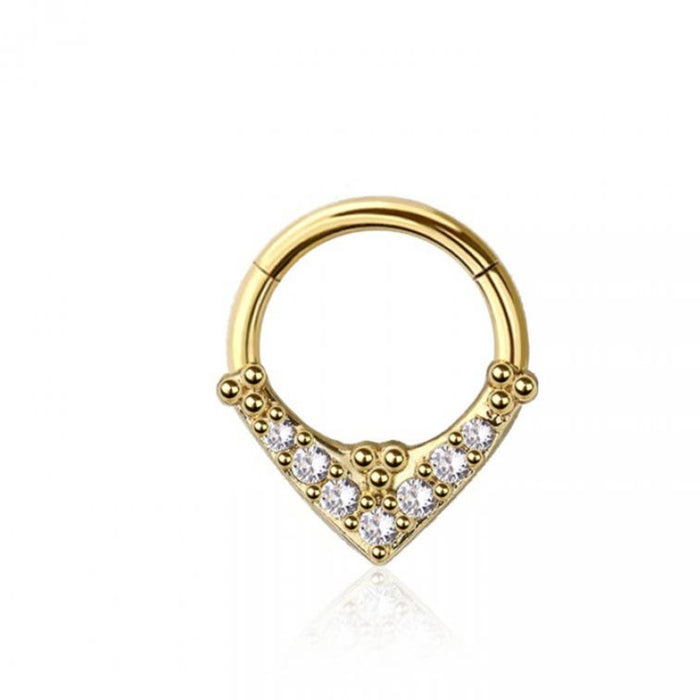 CZ V Septum Nose Ring 16GA + Gold - 580 threads