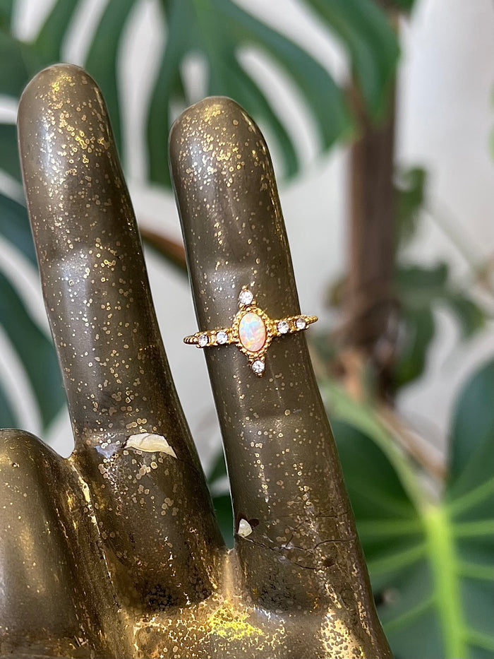 Inlaid CZ & Opal 18K Gold Plated Ring