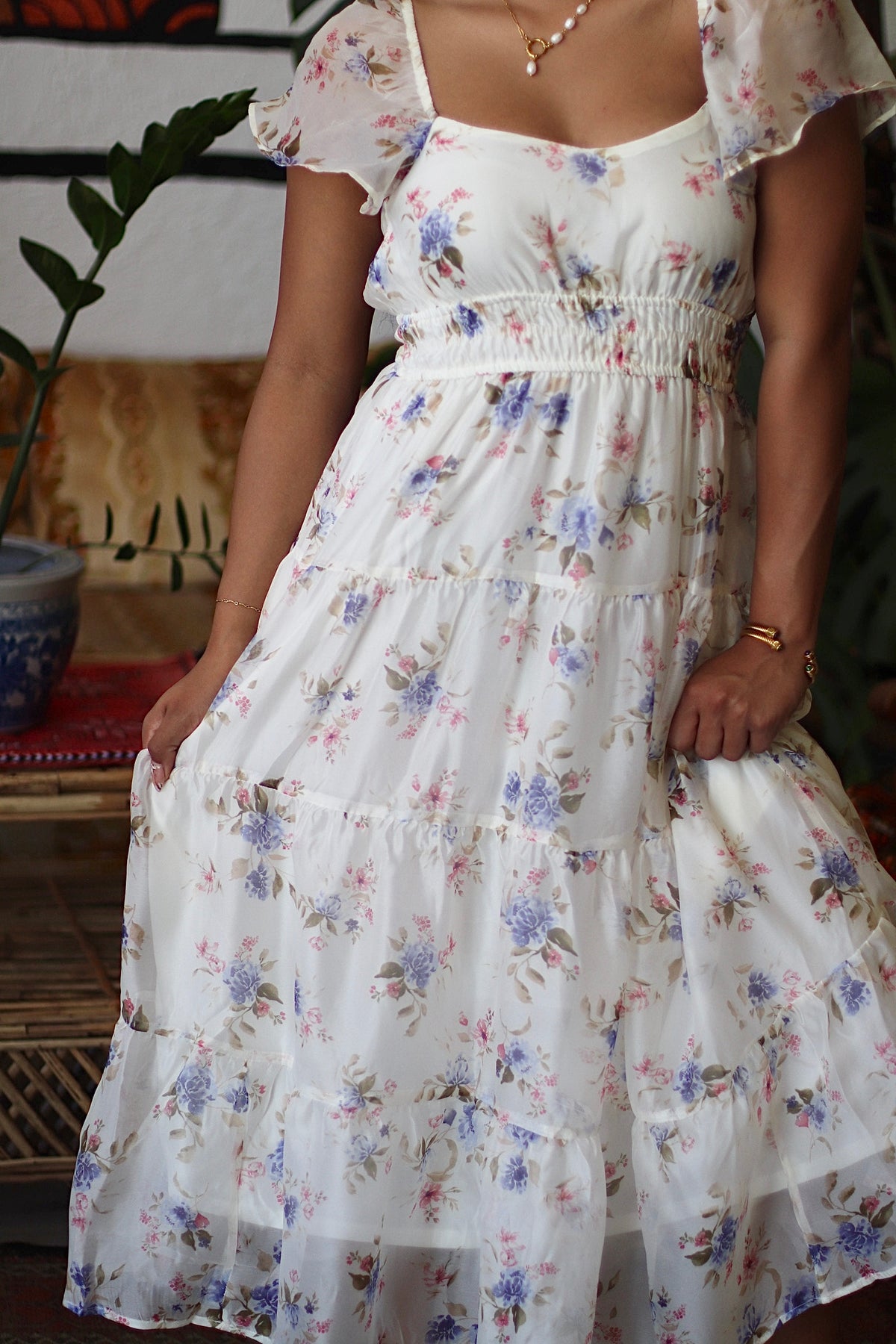 Ella Enchanted Blue Floral Midi Dress
