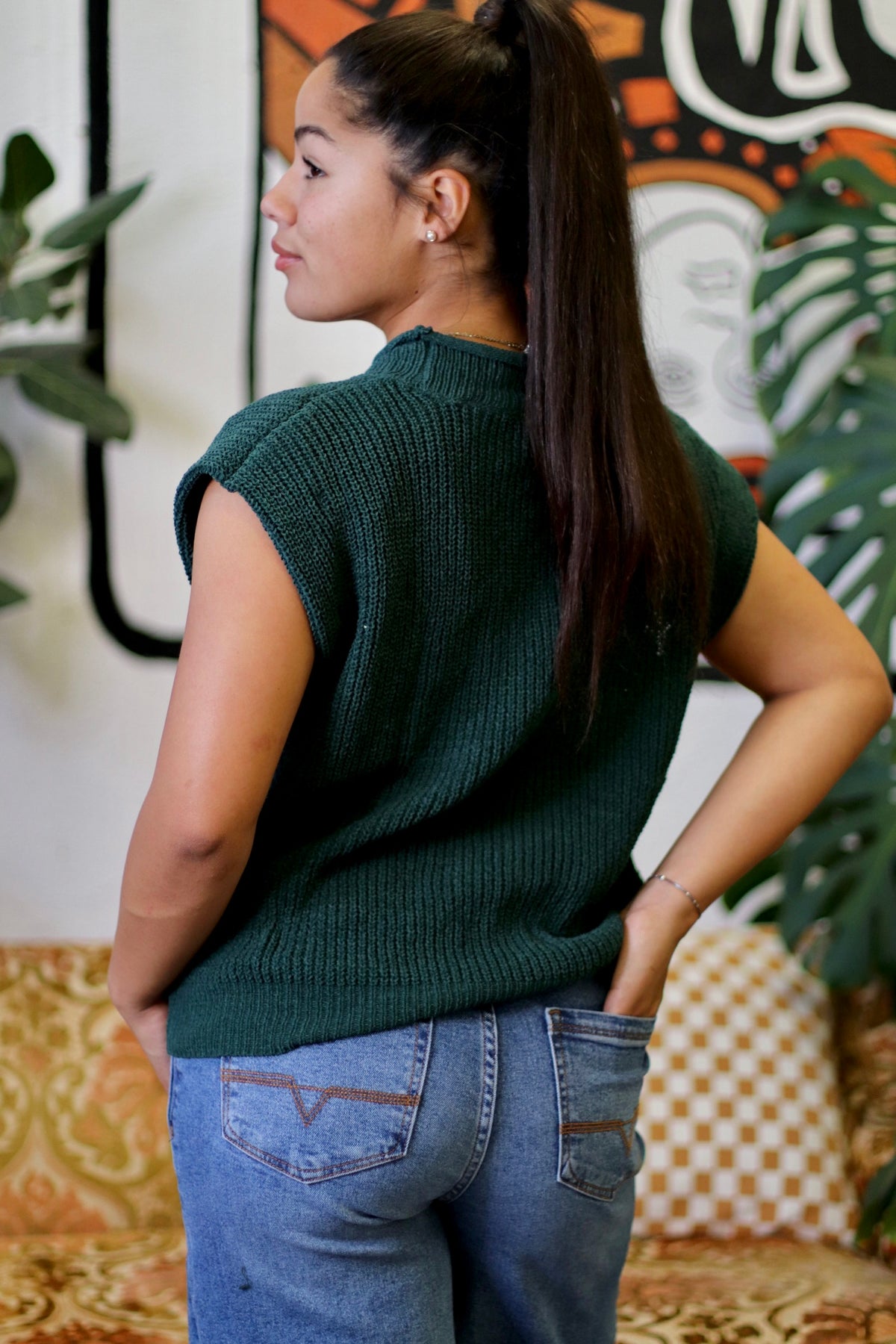 Oversized Soft Knit Sweater Vest Top Forest