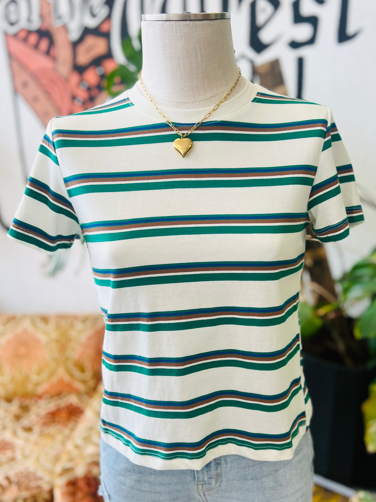Basic Ivory Striped Cotton Tee