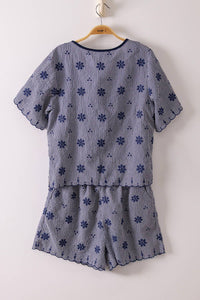 Darcy Floral Embroidery Woven Top & Shorts Set