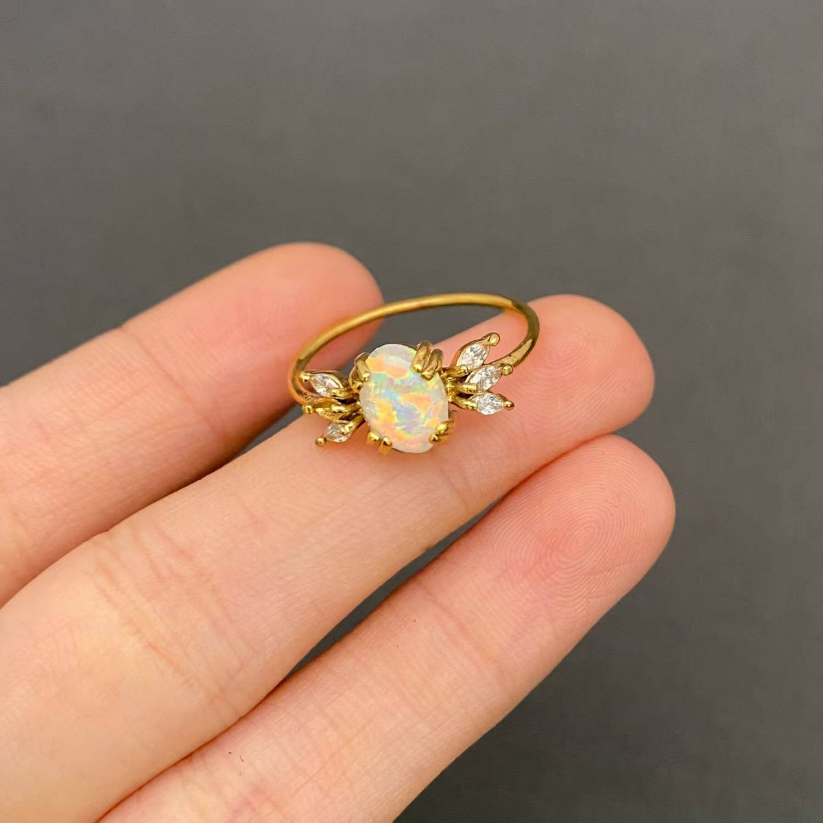 Lucky Opal CZ 18K Gold Plated Ring