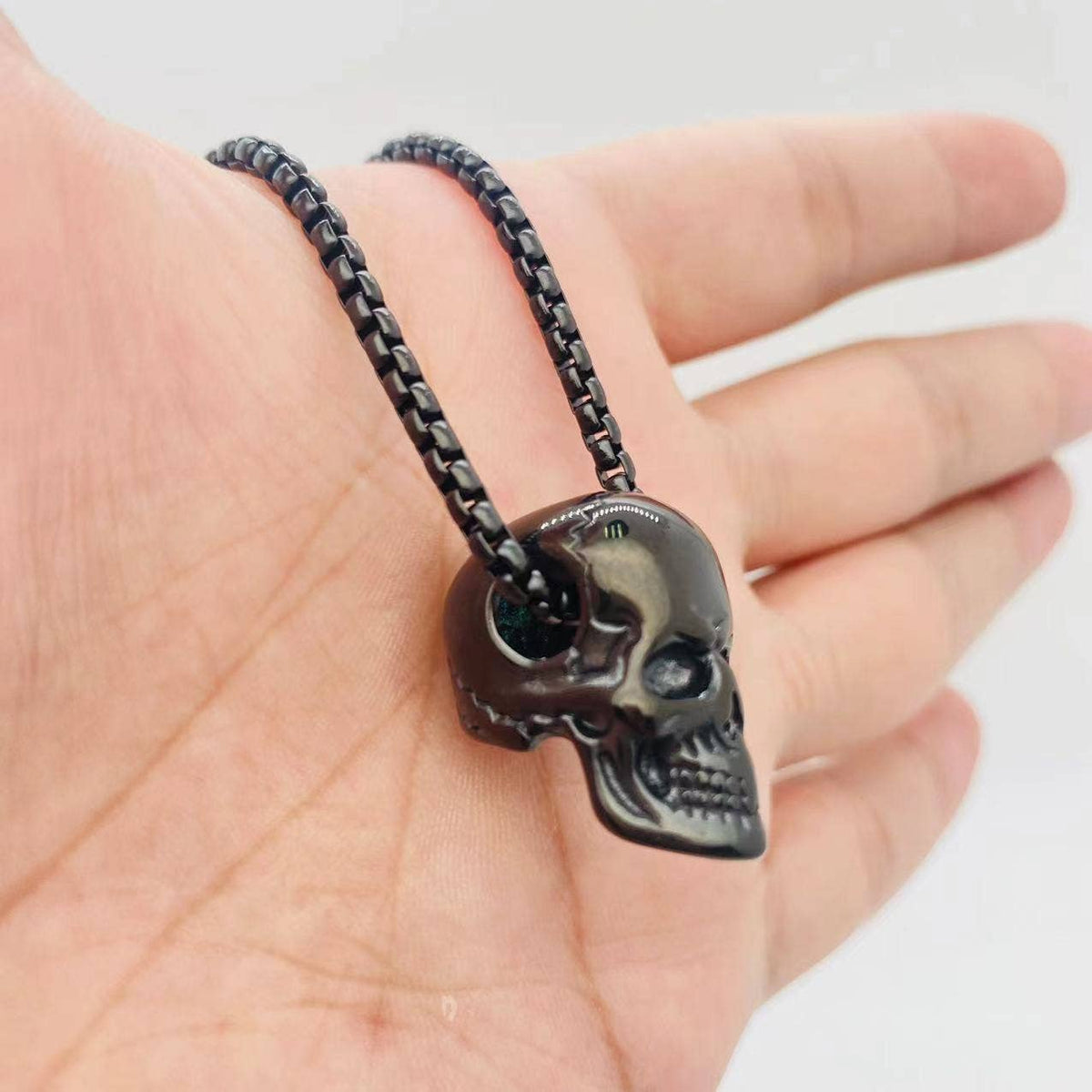 Stainless Steel Skull Necklace + Black