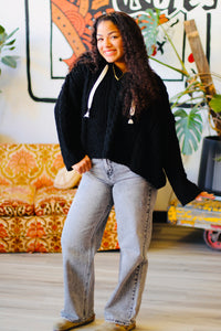 Soft Cable Knit Hooded Sweater + Black