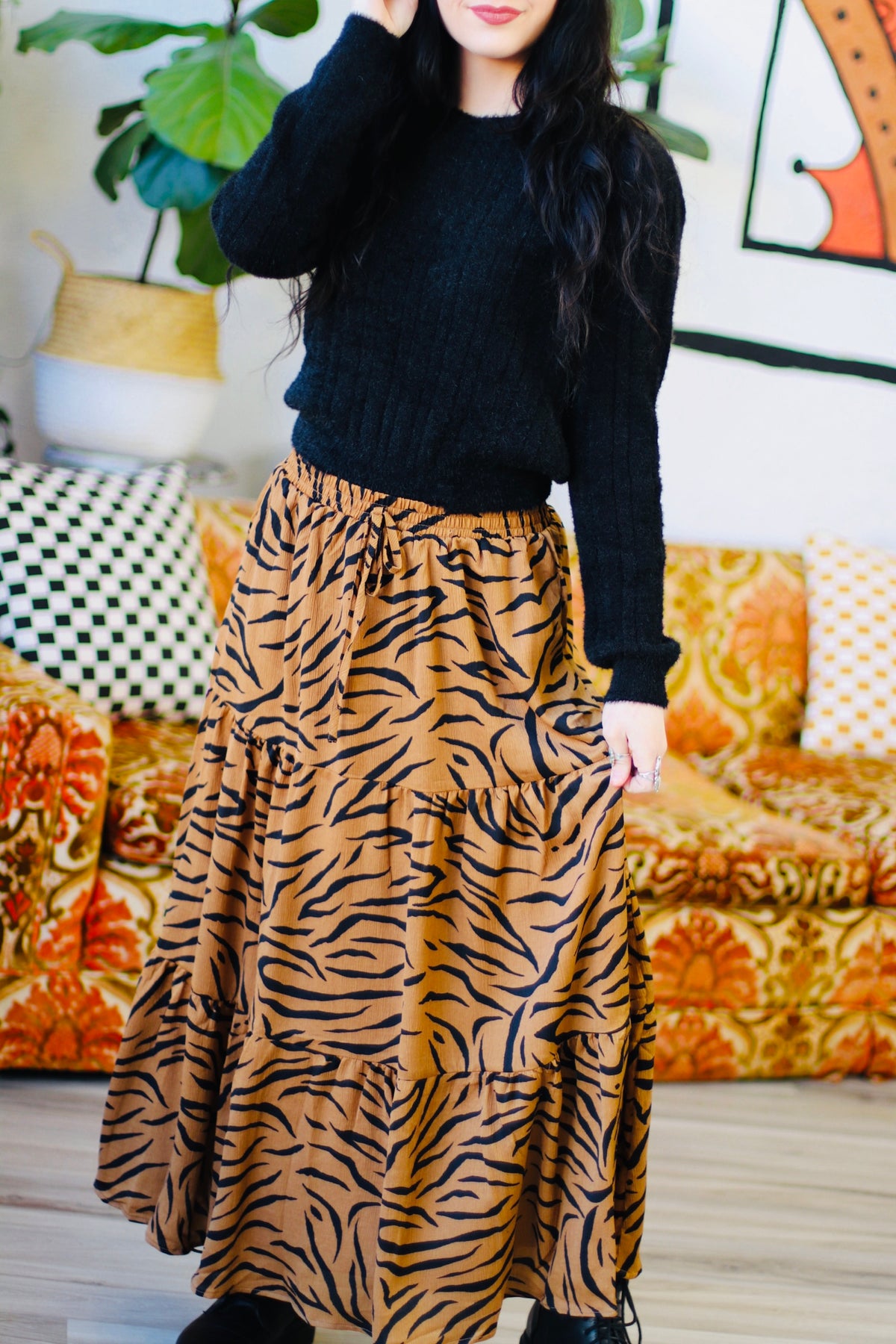 Wild Child Tiger Print Maxi Skirt