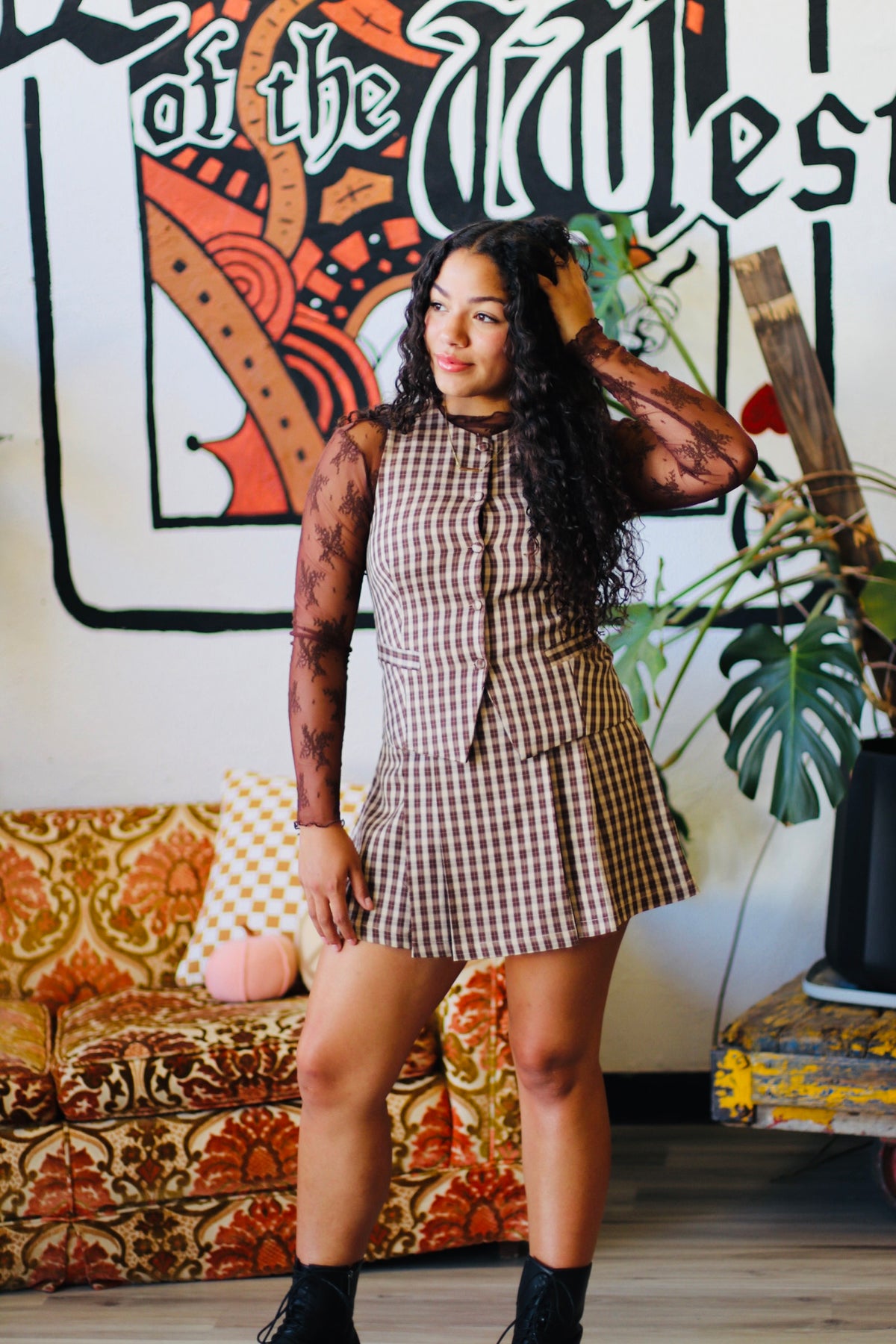 Plaid Button Down Vest Top